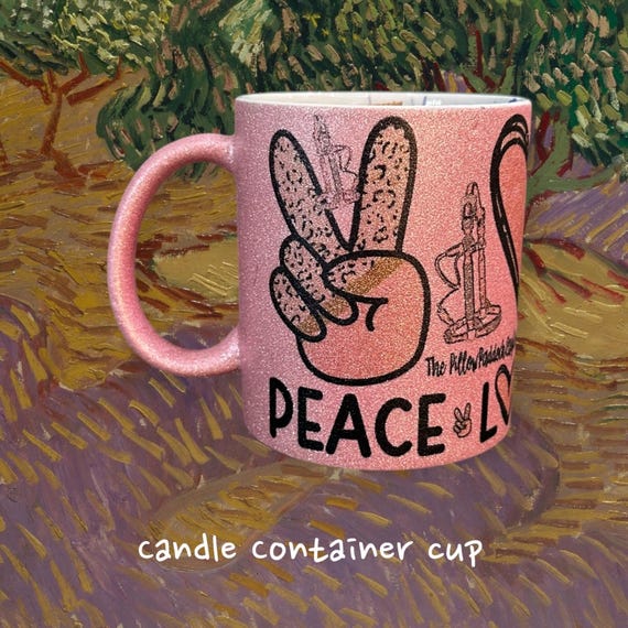 Western saddle on a shimmering pink coffee cup with inspirational quotes on opposite side. Pink swirl with horse head profiled can be custom
