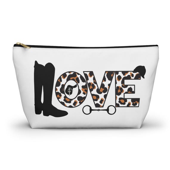 Equestrian Leopard Print Cosmetic Bag Pouch, Horse Lover Makeup Organizer, Riding Essentials Travel Case, Equine Theme Toiletry Bag, Animal
