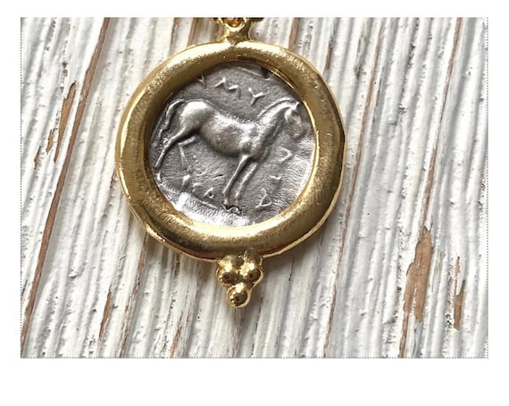 Greek horse coin necklace boutique Greece jewelry