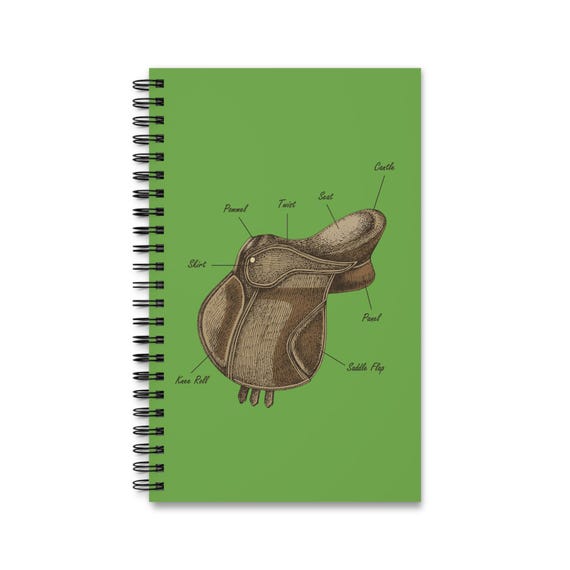 Equestrian Spiral Journal, Horse Lover Gift, Unique Notebook, Saddle Design Journal, Riding Memory Keeper, Green Equestrian Stationery