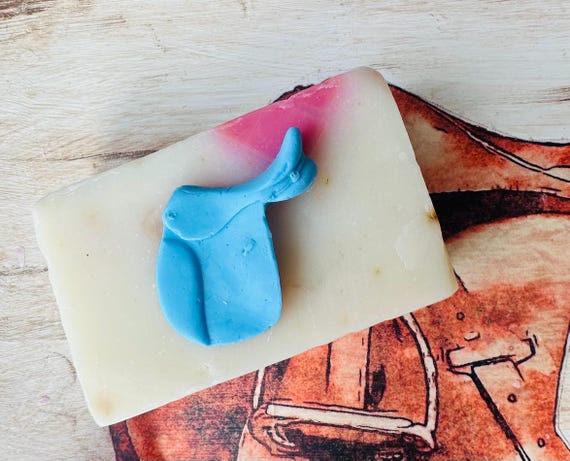 Equestrian Rose Petal Soap with designer  fragrance embellished with a Saddle. Sweet Perfume with musky undertones with real rose petals.