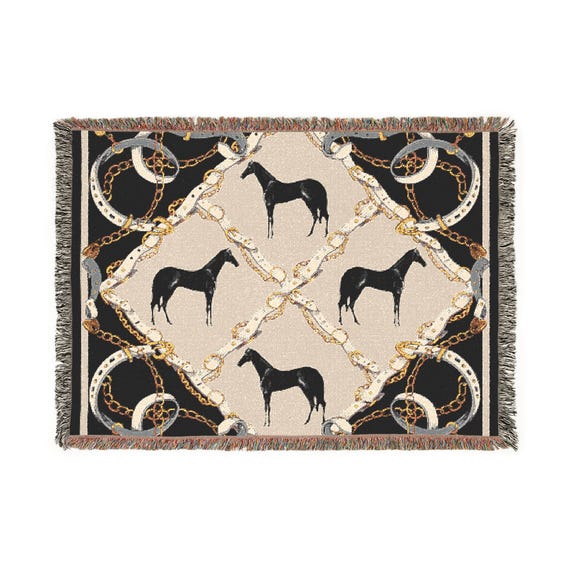 Equestrian-Themed Woven Blanket, Cozy Horse Lover Throw, Perfect for Home and Gift, Rustic Decor, Ideal for Holidays and Celebrations