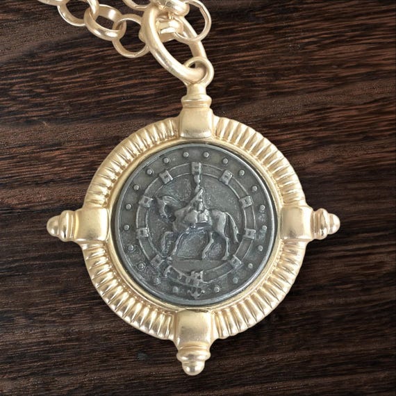 Matte Gold Horse Coin Necklace • Equestrian Jewelry • Adjustable 19" Rolo Chain