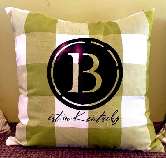 Cottage and farmhouse look pillows with a custom initial and established place, year or city you name it.  18 x 18 and multiple options