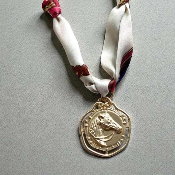 Scarf necklace knotted Matte Gold Horse Head Crest .