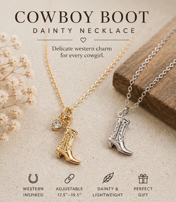 Dainty Cowboy Boot Necklace | Gold or Silver Western Jewelry | Minimal Cowgirl Charm Necklace