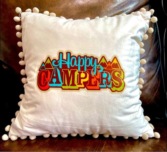 Custom Camper Pillow, cover only but can order filled too.  Velour Pom Pom