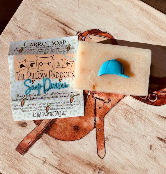 Equestrian Carrot Citrus Soap and  fragrance embellished with a Helmet  . Hand Crafted in the USA, #soap, #artisan soap, #designer soap
