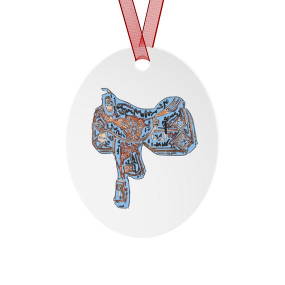 Colorful Horse Head Metal Ornament | Rodeo Saddle Illustration Ornament