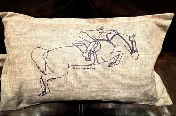 12 x 20 throw pillow linen cover only, horse motifs and simple over fences for the avid Hunter Jumper Equestrian.