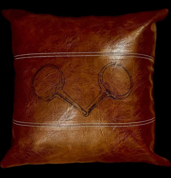 The Trifecta Collection of Boho Brown Faux Leather Throw Pillow with Snaffle Bit  and Hand Stitched 18 x 18