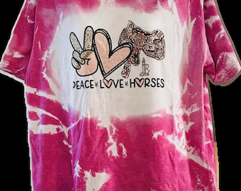 Peace Love Horses Tye Dye Pink T-Shirt