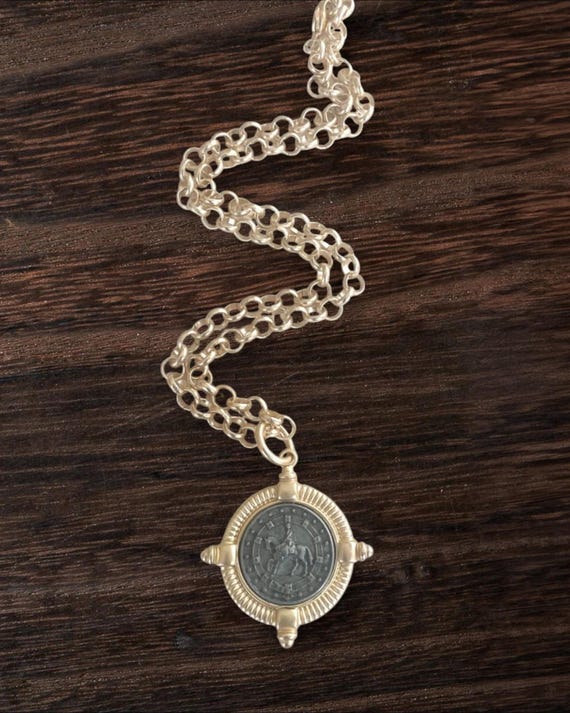 Matte Gold Horse Coin Necklace • Equestrian Jewelry • Adjustable 19" Rolo Chain