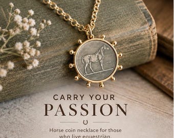 Horse Coin Necklace | Equestrian Gold Medallion Chain Necklace | Western Horse Jewelry | Equestrian Inspired Gift for Horse Lovers