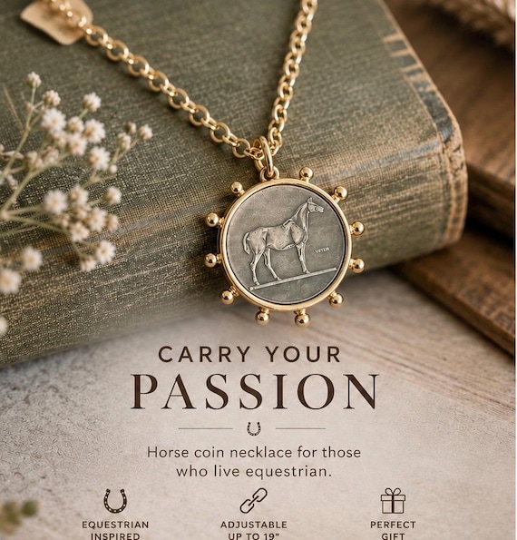 Horse Coin Necklace | Equestrian Gold Medallion Chain Necklace | Western Horse Jewelry | Equestrian Inspired Gift for Horse Lovers