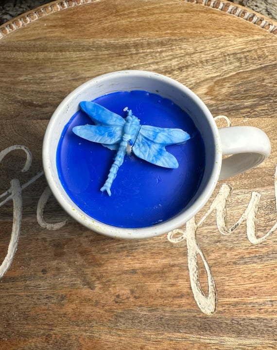 Live, Love, Ride, Repeat candle/cup and invigorating peppermint scents, paired with an English Helmet in blue, a dragonfly to embellish.