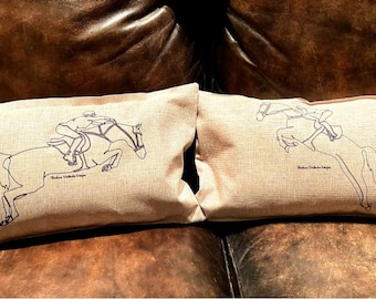 Equestrian Horse Linen Throw Pillow Cover (12x20)