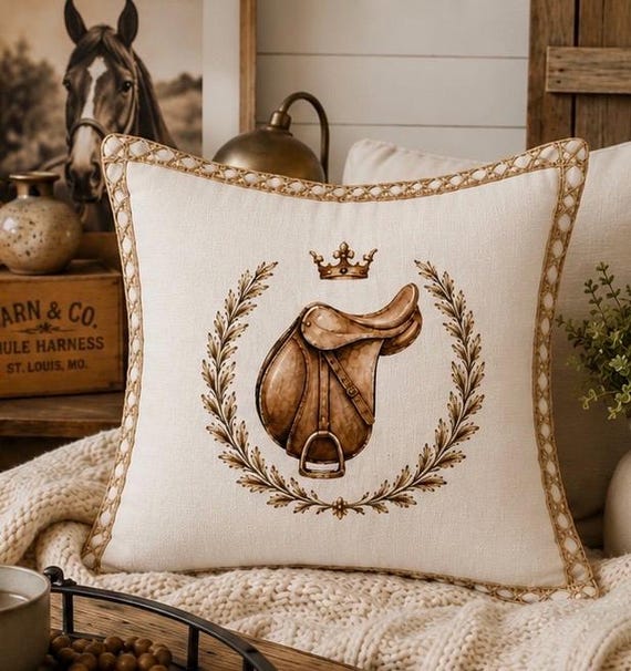 Equestrian Saddle Pillow Cover | French Country Farmhouse Horse Tack Decor