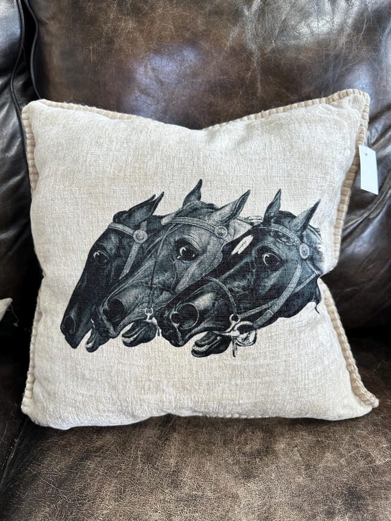 The Equestrian themed in beige velour with beige whipstitching edging.  Super soft and luxurious! 16 x 16