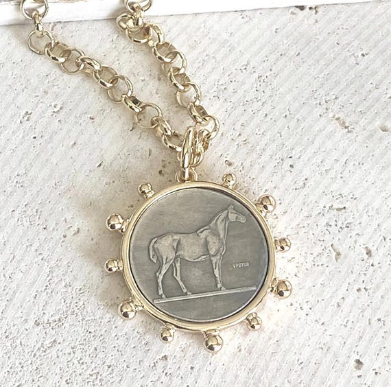 Horse coin necklace western equestrian jewelry derby