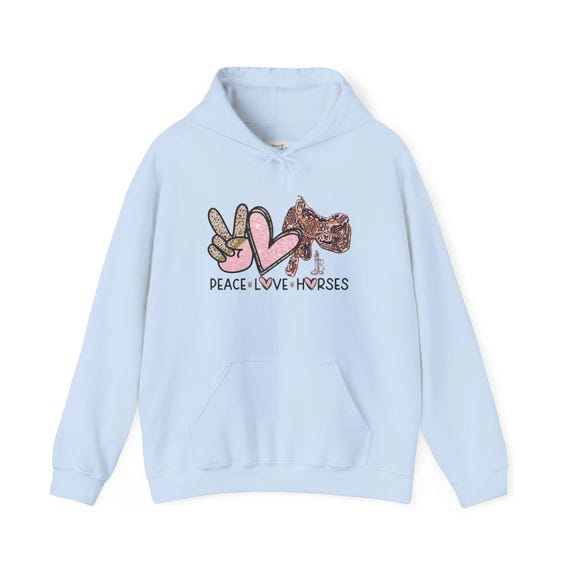 Equine Lover Hoodie, Peace Love Horses Sweatshirt, Horse Enthusiast Apparel, Equestrian Gift, Ranch Life Jumper, Country Style Outerwear