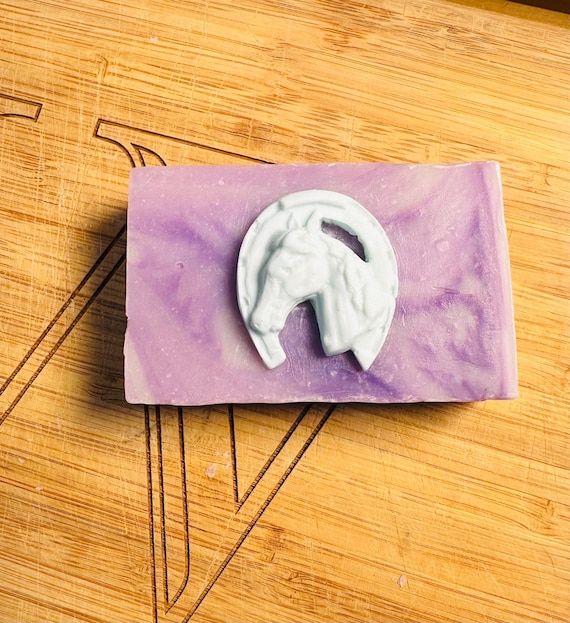 Equestrian Lavender Soap and  fragrance embellished with a Horse Head/Shoe. Hand Crafted in the USA, #soap, #artisan soap, #designer soap