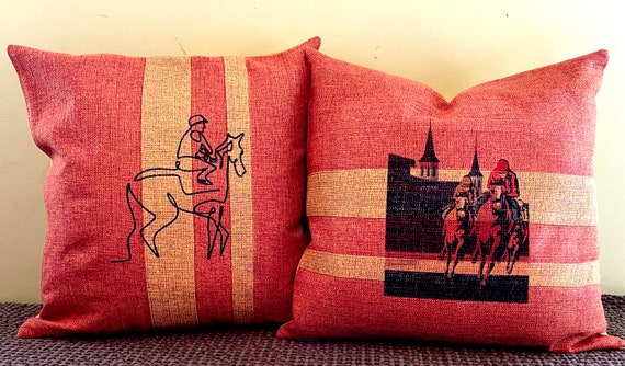 And Their Off!!!Kentucky Derby and horse racing throw pillow, one of a kind and only 2 available in the world. Unique textures 18 x 18