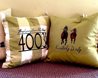 And Their Off!!!Kentucky Derby and horse racing throw pillow, one of a kind . Unique textures 18 x 18 cover only