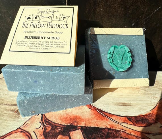 Blueberry Oatmeal Sea Salt Soap-embellished with an equestrian theme!Very Strong & Sweet Blueberry scent Ground Oatmeal/salt as an exfoliant