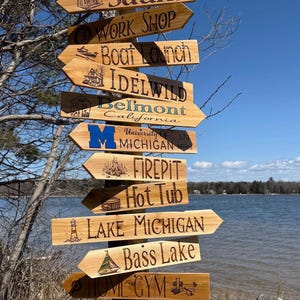 Custom Yard Directional Mileage signage, Destination Cedar or Pine Hand Painted Personalized signage, Wayfinding Family Markers, Event signs
