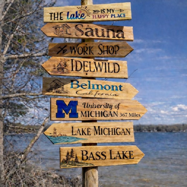 Custom Directional Mileage Signs | Hand Painted Cedar or Pine Yard Signage | Personalized Event, Destination, or Family Wayfinding Markers