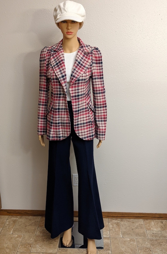 Vintage 70s Women's Pink/Navy/Maroon/Beige Plaid … - image 1