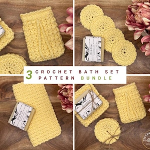 Crochet Spa Set Pattern, Reusable Crochet Face Pads, Soap Saver, Washcloth, Crochet Bathroom Set Pattern, Crochet Gift // ButterCup Bath Set