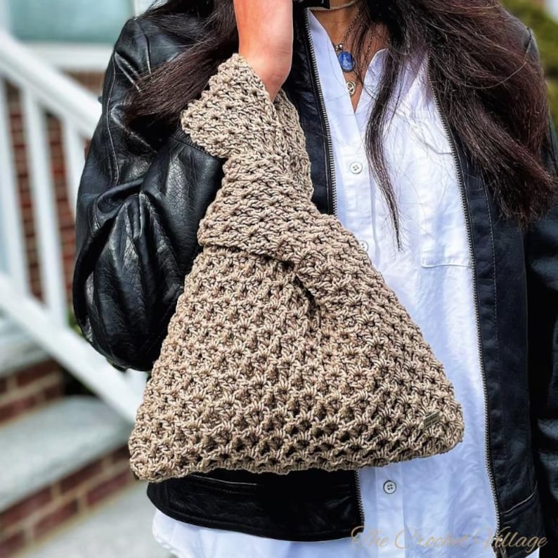 Japanese Knot Bag Crochet Pattern PDF, Easy Crochet Purse Pattern, Textured Stitch Tote Tutorial, Coco Knot Bag Instant Download image 1
