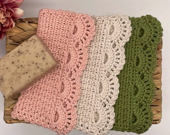 Ambrosia Crochet Washcloth & Towel Pattern | Face Cloth, Dishcloth Tutorial | Lacy Border + Printable Gift Tags | PDF