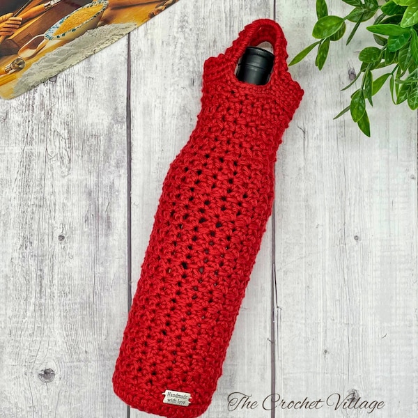 Crochet Wine Bottle Holder Pattern | Wine Carrier Cozy Tote Bag Cover| Christmas Gift PDF | Merry Berry Wine Bottle Bag | Instant Download