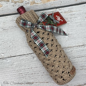 CROCHET PATTERN & VIDEO/Crochet Wine Bottle Holder Pattern. Nordic Wine Carrier. Wine Cover. Wine Tote Bag. Wine Cozy. Christmas Gift.