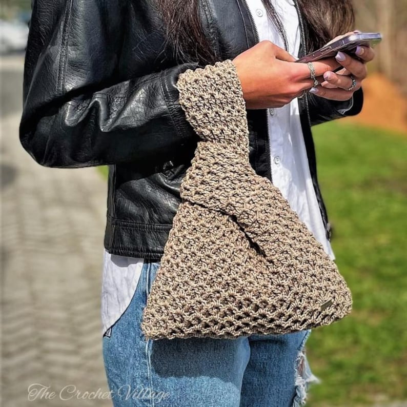 Japanese Knot Bag Crochet Pattern PDF, Easy Crochet Purse Pattern, Textured Stitch Tote Tutorial, Coco Knot Bag Instant Download image 6