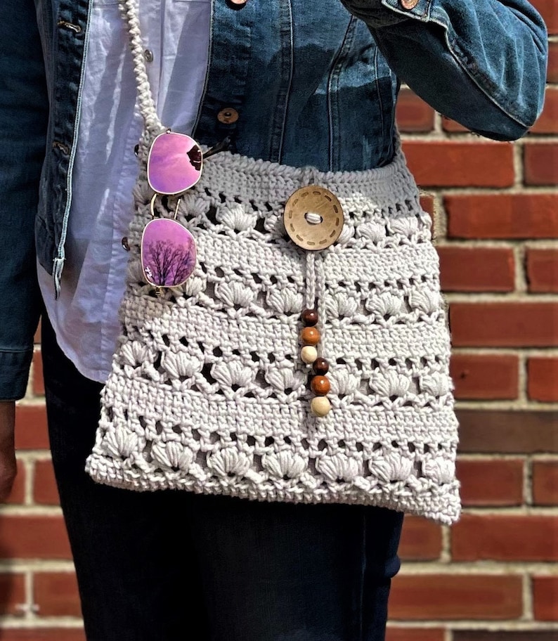 Boardwalk Crossbody Bag Crochet Pattern. Beach Bag Crochet Tutorial. Crochet Accessories. Boho Bag. Crochet Casual Bag.Messenger Bag Crochet image 9