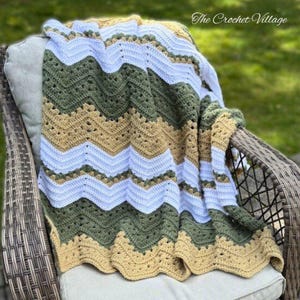 Golden Meadow Crochet Blanket Pattern | Chevron, Zigzag, Wave Throw | Granny Ripple Afghan | PDF Pattern