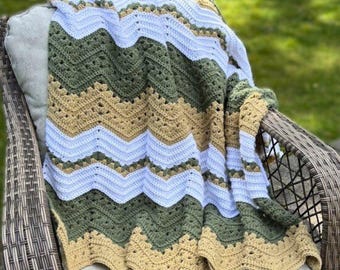 Golden Meadow Crochet Blanket Pattern | Chevron, Zigzag, Wave Throw | Granny Ripple Afghan | PDF Pattern