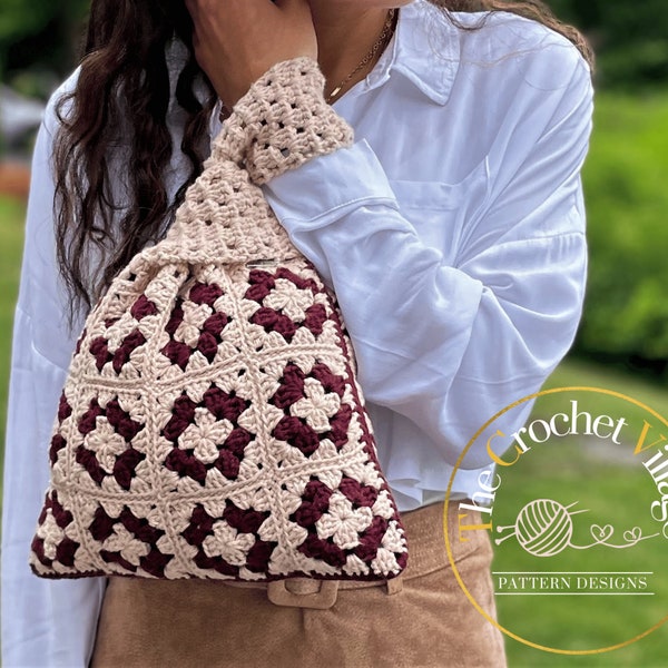 Granny Square Knot Bag Crochet Pattern. Japanese Knot Bag. Handbag Crochet. Crochet Accessories. Modern Crochet Bag. Crochet Gift For Her