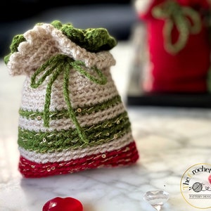 Luna's Christmas Gift Bags Crochet Pattern 4-in-1 bundle. Crochet drawstring mini pouch. Holidays Crochet Gift. Christmas Décor Crochet