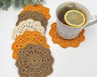 Crochet Coaster Pattern, Golden Spice Fall Coasters PDF, Easy Thanksgiving Crochet, Autumn Table Decor