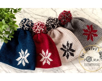 Snowflake Beanie Crochet Pattern. Classic Winter Hat Crochet. Easy Crochet Hat. Unisex Crochet Hat. Crochet Gift. Modern Crochet Beanie.