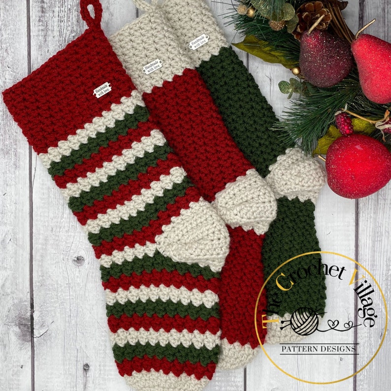 North Pole Christmas Stockings Crochet Pattern. Oversized Stocking crochet. Holidays Décor. Christmas Gifts Crochet. Easy Crochet Pattern image 1