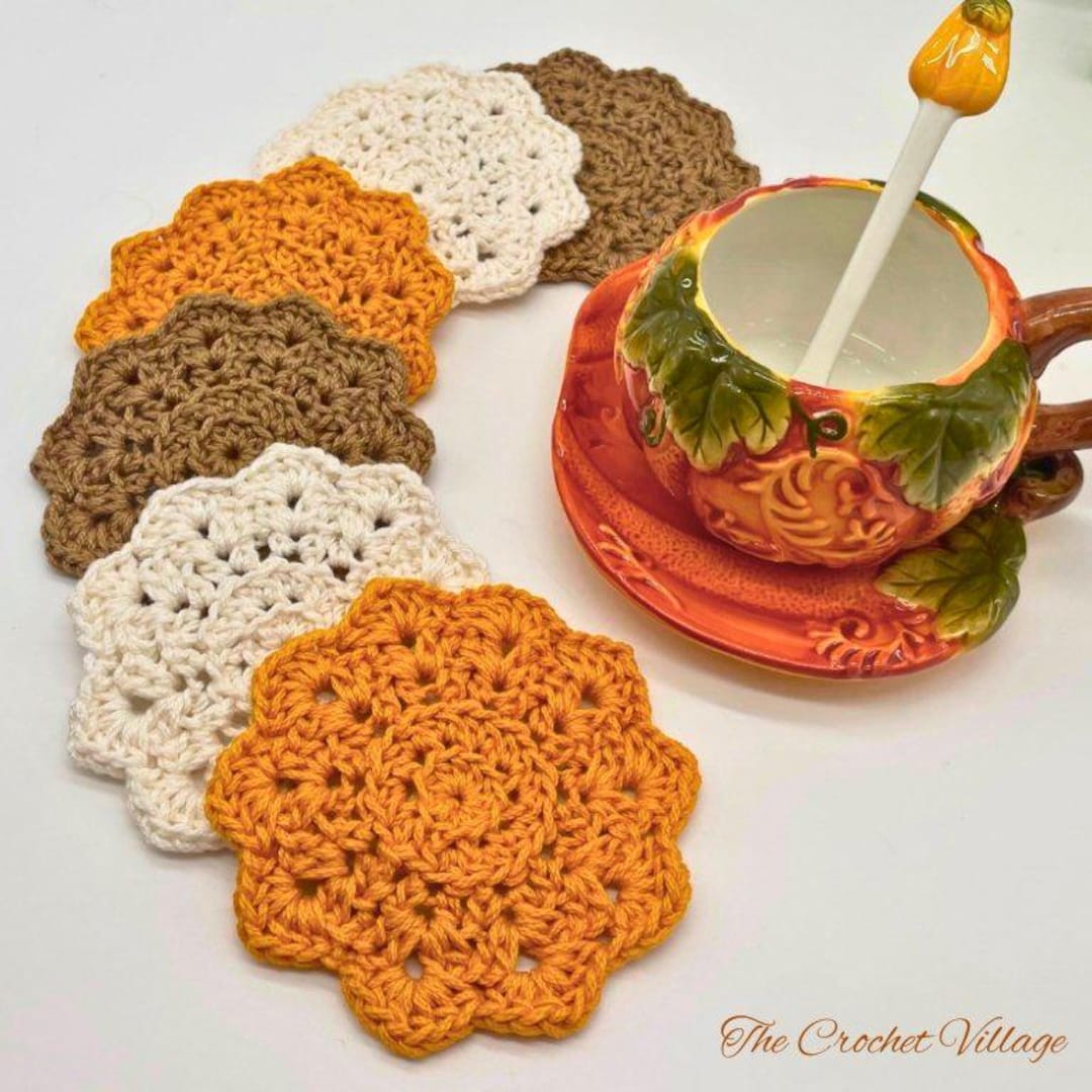 Golden Spice Crochet Coaster Pattern: Easy Fall Table Decor (PDF