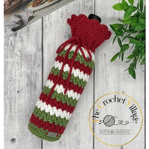 North Pole wine tote crochet pattern. Housewarming wine Crochet Bag. Wine carrier crochet. Bottle holder crochet. Christmas crochet gift