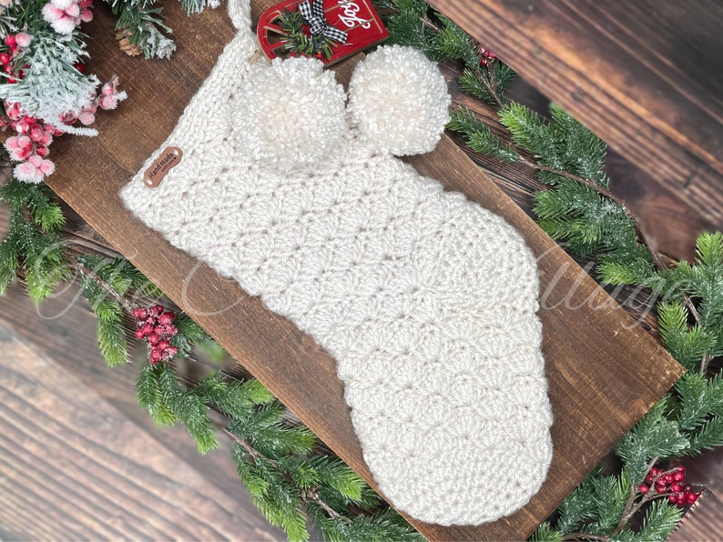 Snowball Christmas Stockings Crochet Pattern. Holidays crochet gift. Christmas crochet décor. Oversized and textured Crochet Stockings. image 1