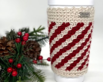 Crochet Cup Cozy Pattern| Easy Christmas Gift | Coffee Cup Sleeve Pattern | Holiday Crochet Gift | Beginner Friendly || Pepermint Cup Cover